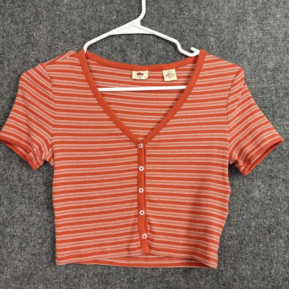 Levi's Top Blouse Womens Size XS Orange Striped Granola Y2k Preppy